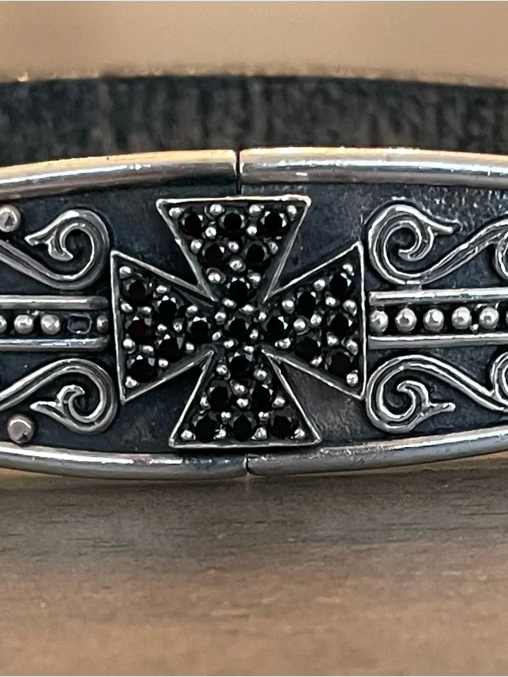 Konstantino Plato Maltese Cross Leather Bracelet Sterling Silver 925